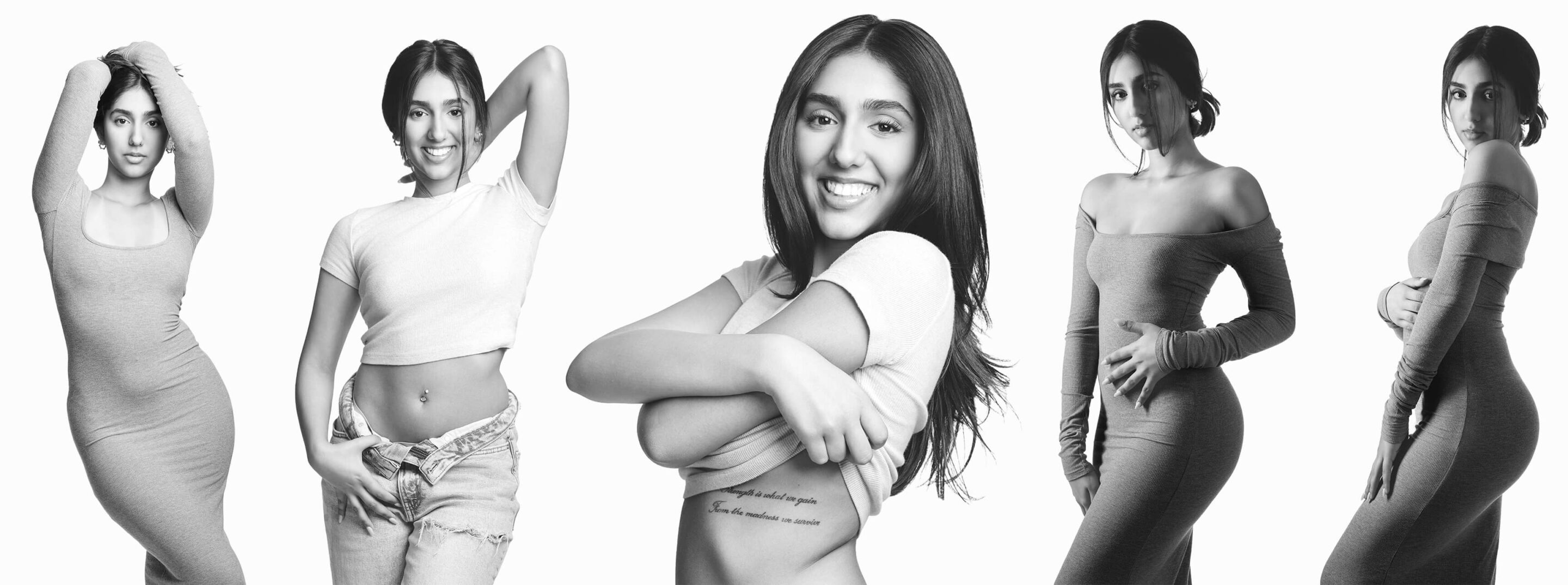 Model Posing on white backdrop