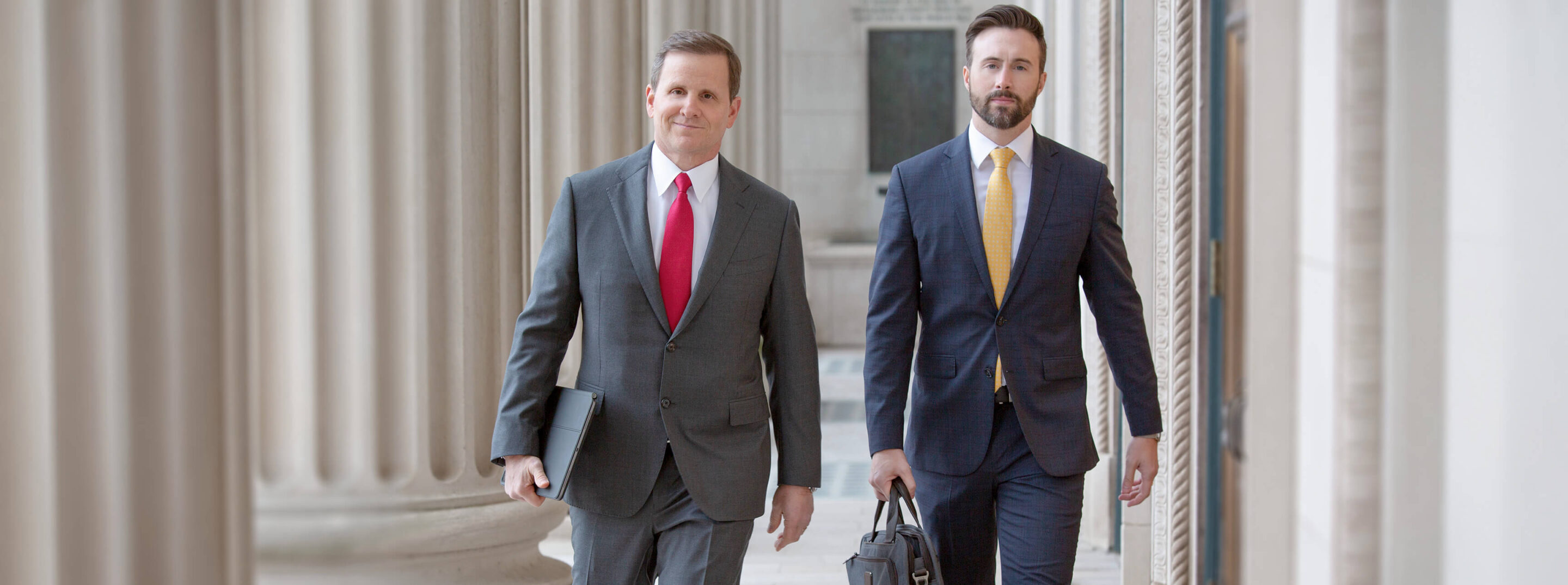 Outdoor image of Auger and Auger Lawyers walking at the courthouse